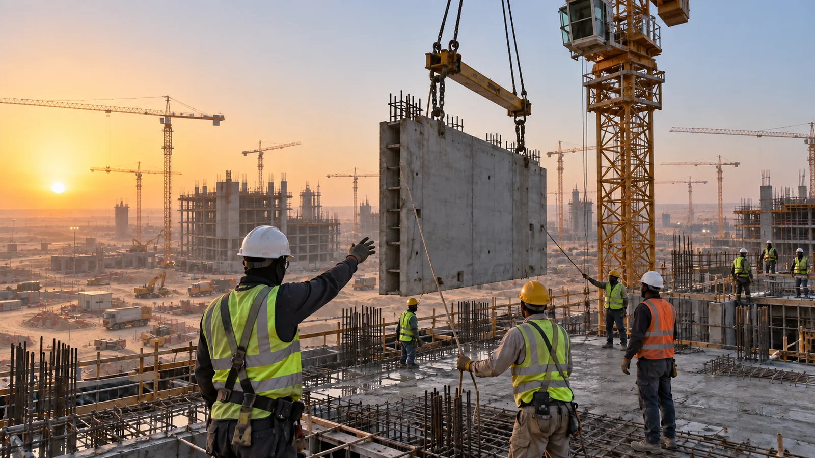 Construction and industrial workers on a UAE site